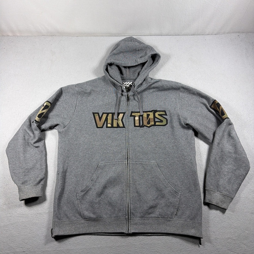 Viktos Gunvent Hoodie Mens XL Gray Full Zip Camo Logo Tactical Fleece Sweatshirt